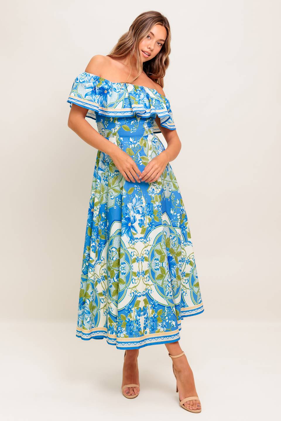 TROPICAL HAZE POWDER BLUE WOVEN MIDI DRESS Flying Tomato